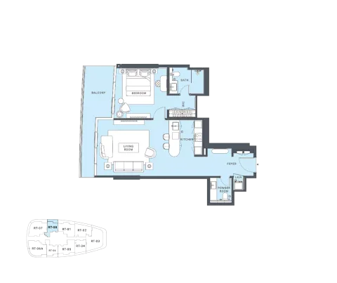 Floor plan, 1 Bed, 945 sq ft