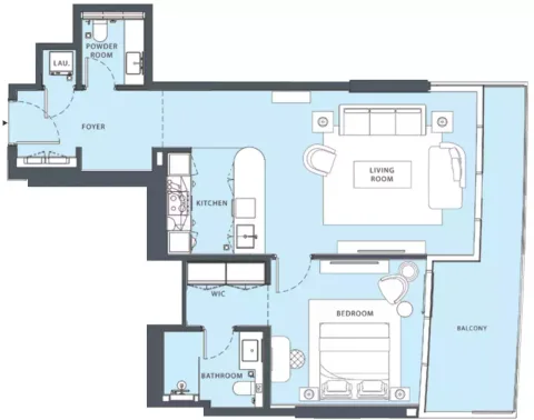 Floor plan, 1 Bed, 956 sq ft