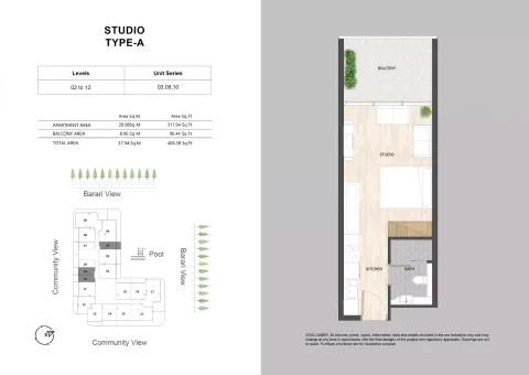 Floor plan, Studio, 408 sq ft
