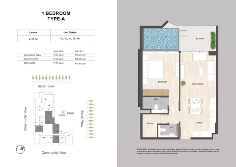 Floor plan, 1 Bed, 834 sq ft