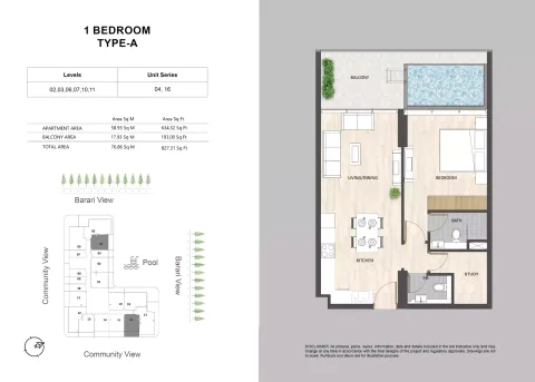 Floor plan, 1 Bed, 827 sq ft