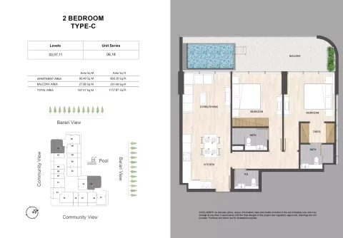 Floor plan, 2 Beds, 1,157 sq ft
