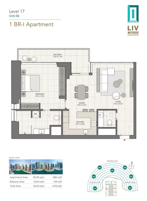 Floor plan, 1 Bed, 1,015 sq ft