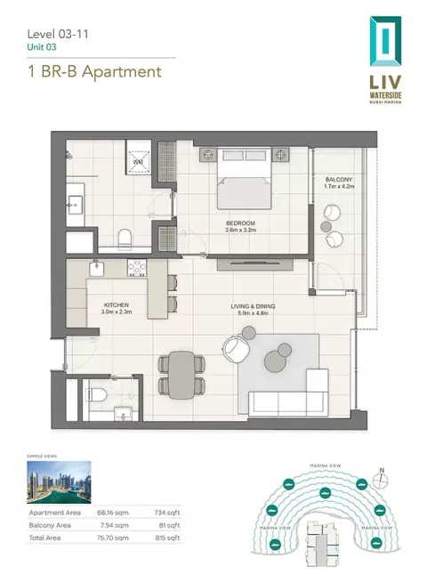 Floor plan, 1 Bed, 815 sq ft