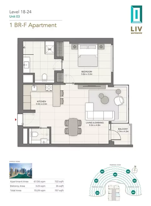 Floor plan, 1 Bed, 757 sq ft