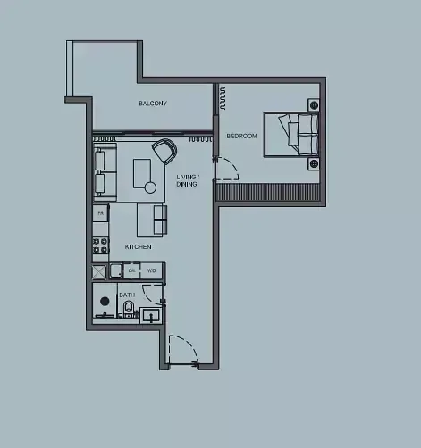 Floor plan, 1 Bed, 671 sq ft