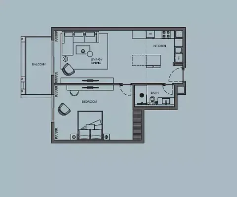 Floor plan, 1 Bed, 834 sq ft
