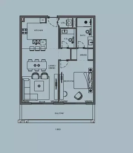 Floor plan, 1 Bed, 960 sq ft
