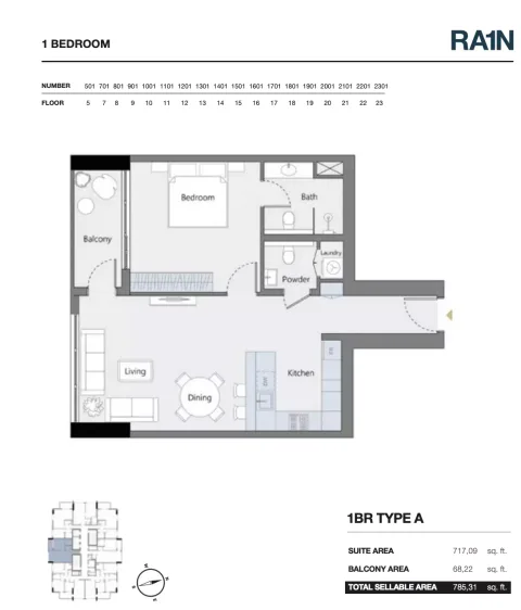 Floor plan, 1 Bed, 785 sq ft