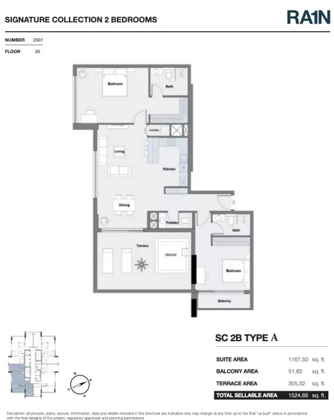Floor plan, 2 Beds, 1,524 sq ft