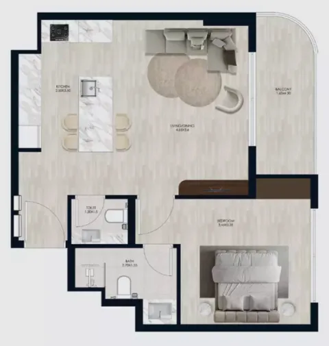 Floor plan, 1 Bed, 693 sq ft