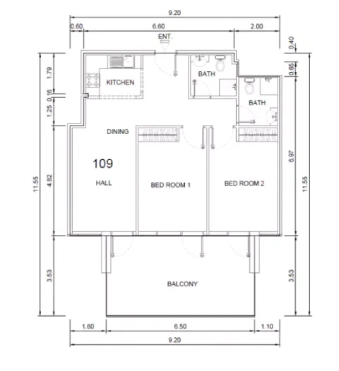 Floor plan, 2 Beds, 991 sq ft