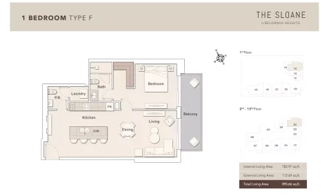 Floor plan, 1 Bed, 895 sq ft