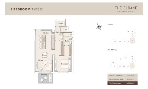 Floor plan, 1 Bed, 865 sq ft