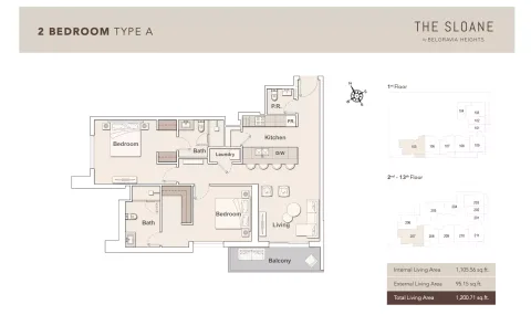 Floor plan, 2 Beds, 1,200 sq ft