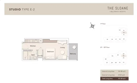Floor plan, Studio, 421 sq ft