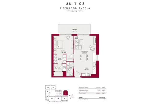 Floor plan, 1 Bed, 880 sq ft