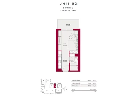 Floor plan, Studio, 458 sq ft