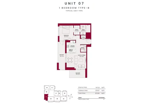 Floor plan, 1 Bed, 970 sq ft
