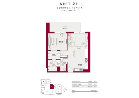 Floor plan, 1 Bed, 887 sq ft