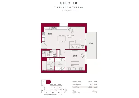 Floor plan, 1 Bed, 865 sq ft