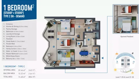 Floor plan, 1 Bed, 804 sq ft