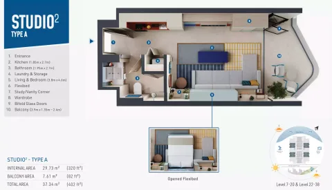 Floor plan, Studio, 402 sq ft