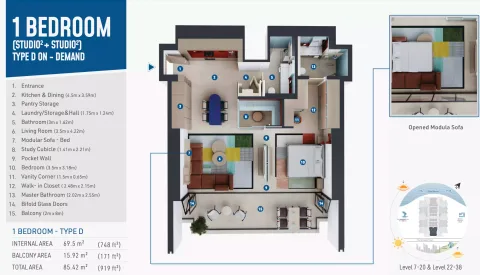 Floor plan, 1 Bed, 919 sq ft