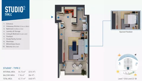 Floor plan, Studio, 460 sq ft