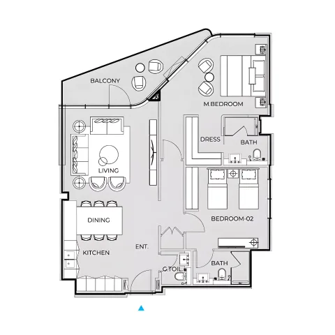 Floor plan, 2 Beds, 1,202 sq ft