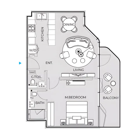 Floor plan, 1 Bed, 808 sq ft