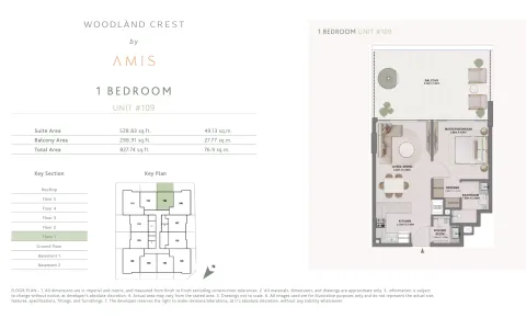 Floor plan, 1 Bed, 827 sq ft