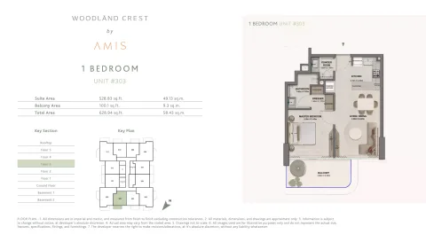 Floor plan, 1 Bed, 628 sq ft