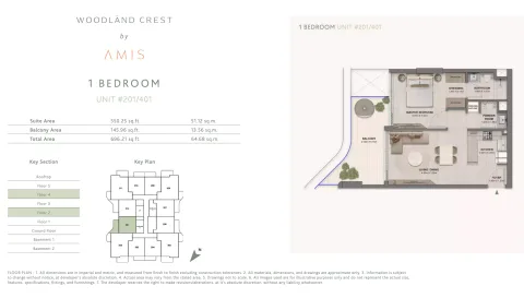 Floor plan, 1 Bed, 696 sq ft