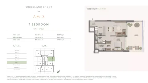 Floor plan, 1 Bed, 833 sq ft