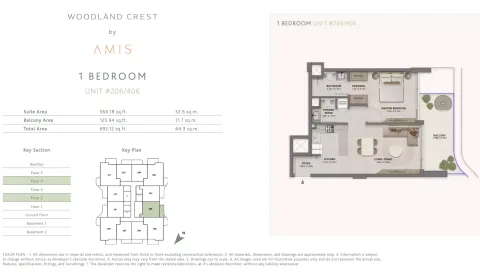 Floor plan, 1 Bed, 692 sq ft