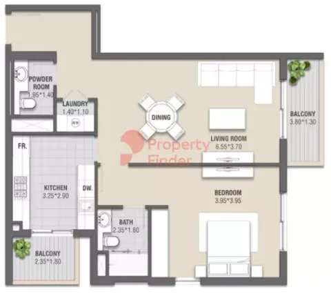 Floor plan, 1 Bed, 917 sq ft