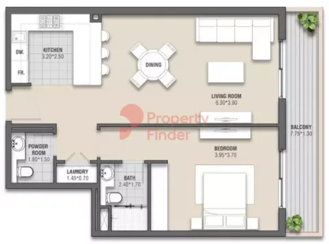 Floor plan, 1 Bed, 879 sq ft