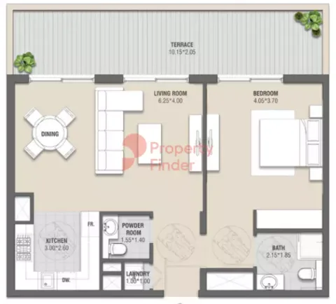 Floor plan, 1 Bed, 1,005 sq ft