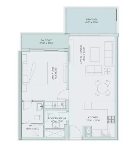Floor plan, 1 Bed, 773 sq ft