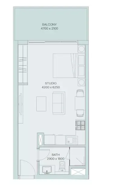 Floor plan, Studio, 500 sq ft