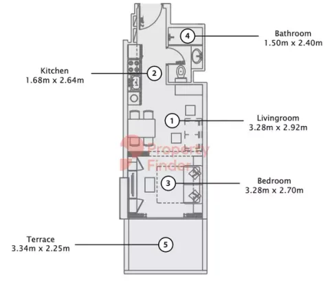 Floor plan, 1 Bed, 0 sq ft
