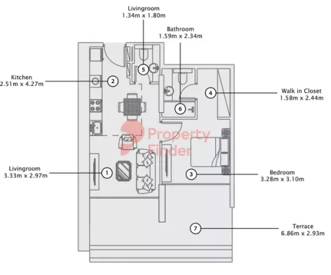Floor plan, 1 Bed, 0 sq ft