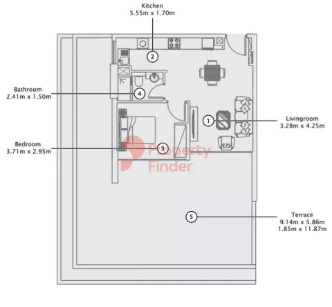 Floor plan, 1 Bed, 0 sq ft