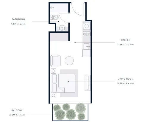 Floor plan, Studio, 344 sq ft