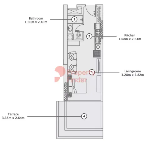 Floor plan, Studio, 297 sq ft