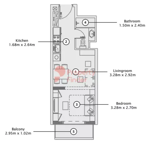 Floor plan, 1 Bed, 0 sq ft
