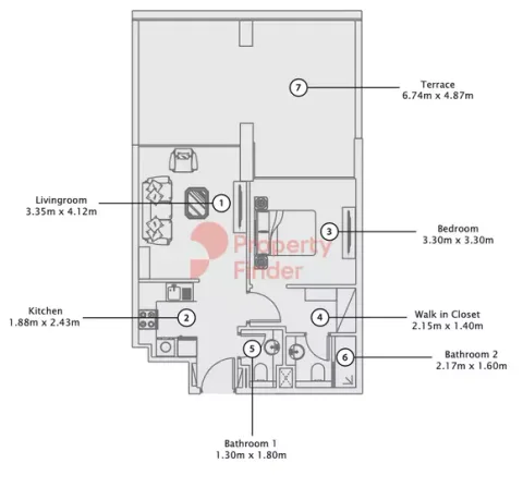Floor plan, 1 Bed, 0 sq ft