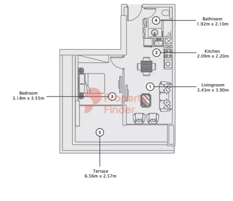 Floor plan, 1 Bed, 0 sq ft