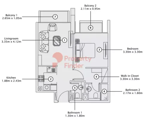 Floor plan, 1 Bed, 0 sq ft